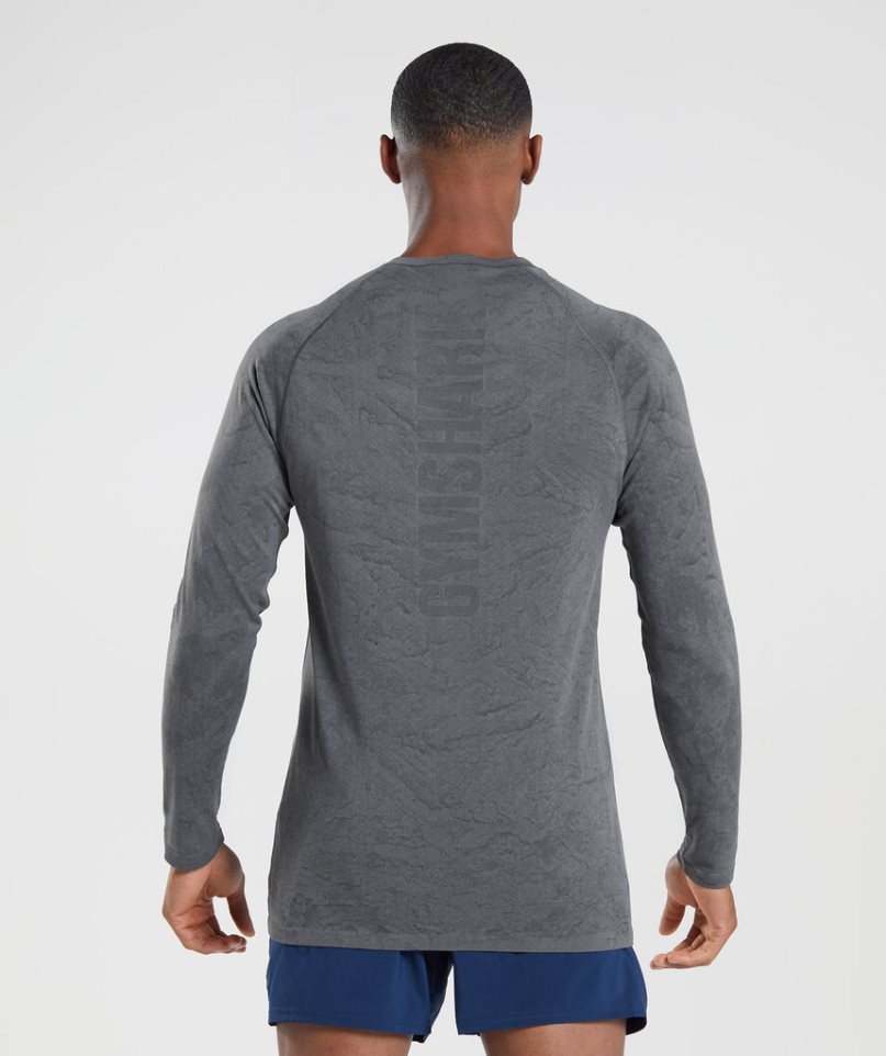 Men's Gymshark Geo Seamless Long Sleeve T-Shirts Grey | NZ 5XAYSN